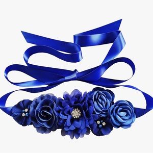 Three rows navy blue satin belt